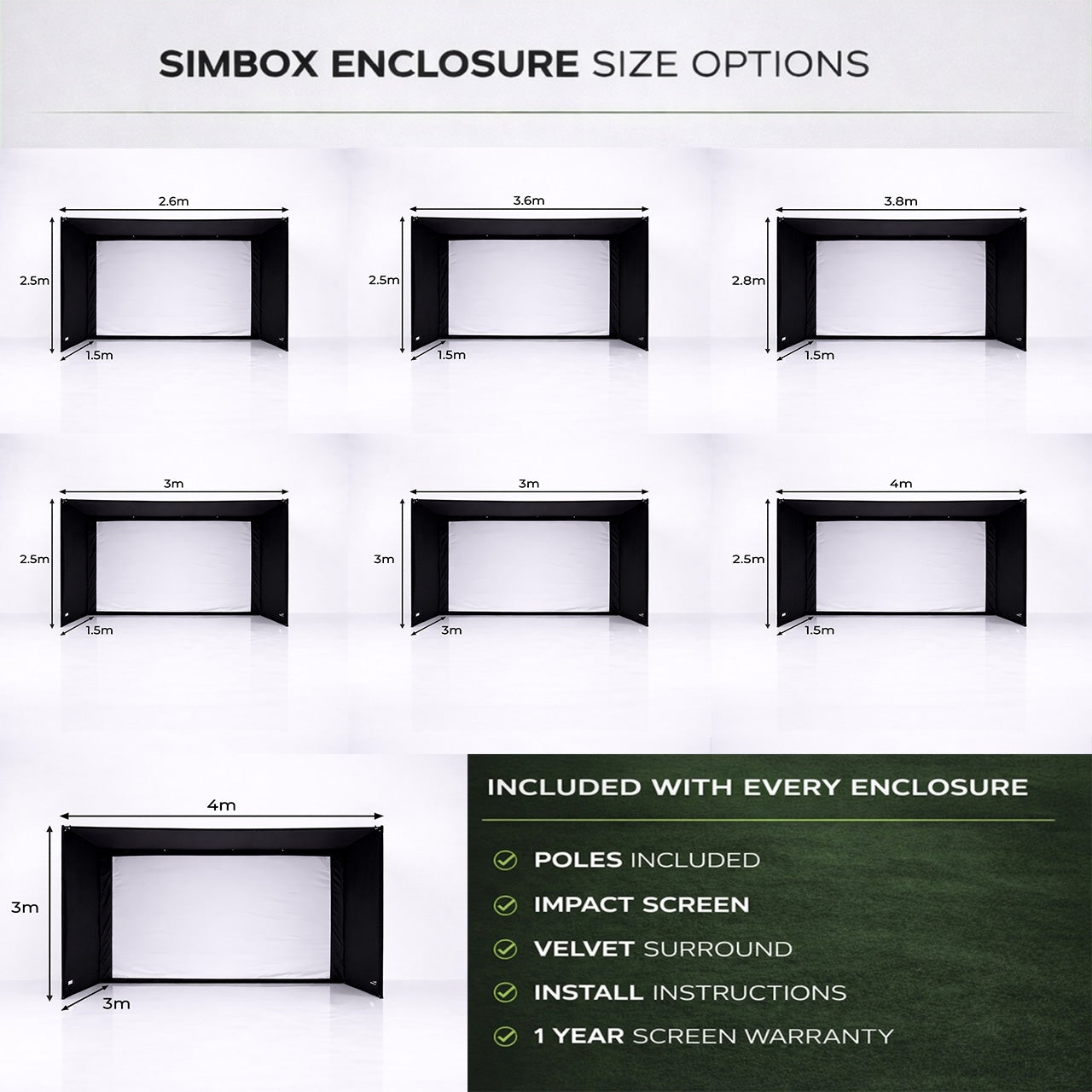 Enceinte pour simulateur de golf SimBox - 7 tailles (Barrières latérales gratuites d